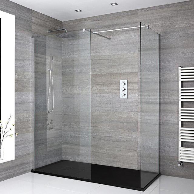 Large Black Frameless Elegant Walk in Shower Enclosure